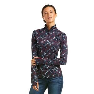 Ariat Lowell 2.0 1/4 Zip Baselayer Women Small Bit And Bridle Blue/ Red
